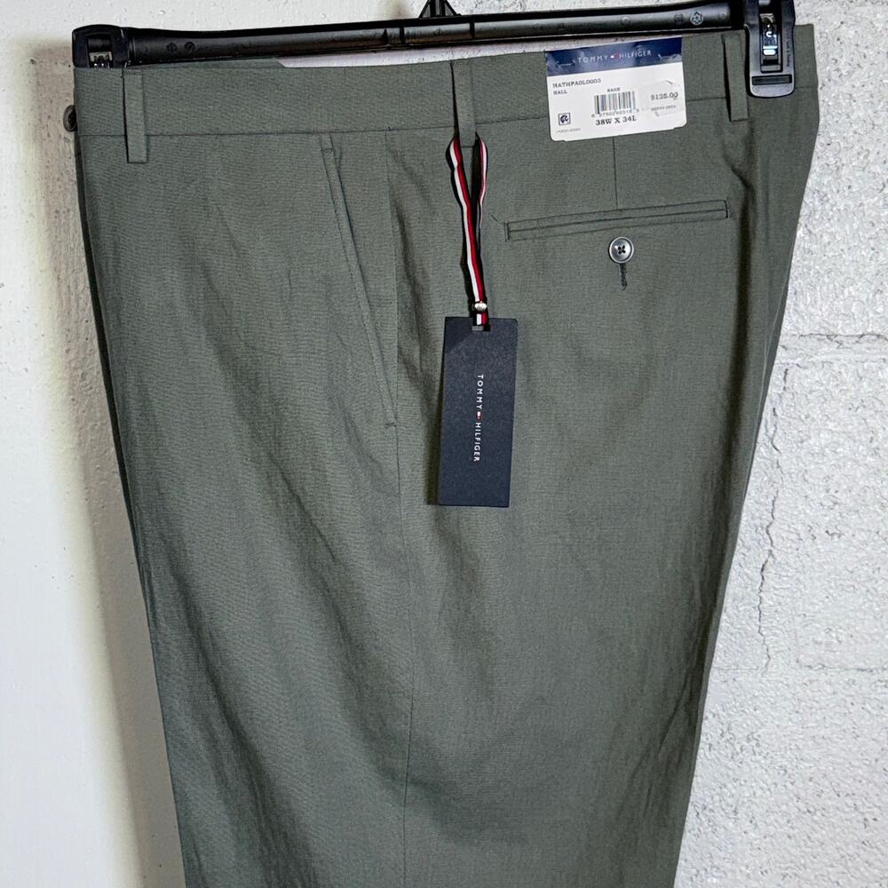 Tommy Hilfiger Men's Modern-Fit Linen Blend Pants Sage 38x34 $125